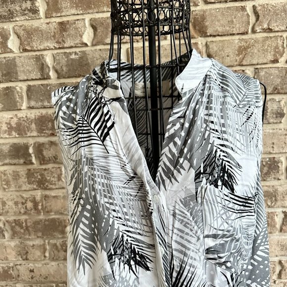 Cloth & Stone Palm Print Dress Medium Hi Low Fringed Raw Hem Front Back … - Picture 3 of 12